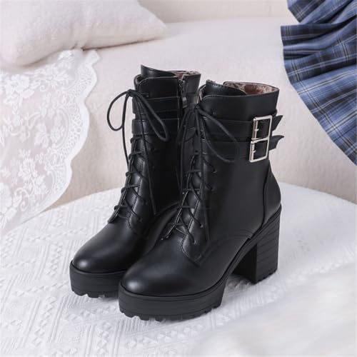 Image of FOREADA Goth Platform Heel Combat Boots Women Pearl Lace Victorian Booties