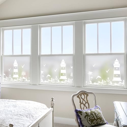 dktie Window Film Privacy Vinyl Frosted Window Film No-Glue Stained Glass Window Film Removable Lighthouse and Ocean Patterned Static Cling Films for Room Decor, Bathroom, Bedroom 44.5X200CM, (02-2) - Cosy Home Interiors dktie Window Film Privacy Vinyl Frosted Window Film No-Glue Stained Glass Window Film Removable Lighthouse and Ocean Patterned Static Cling Films for Room Decor, Bathroom, Bedroom 44.5X200CM, (02-2) - Image 8