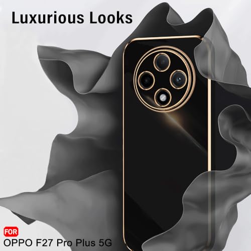 Image of TheGiftKart Luxurious Golden-Plated Back Cover Case for Oppo F27 Pro Plus 5G | Raised Lips for Camera & Screen Protection | Shockproof Design | Stylish Back Cover for Oppo F27 Pro Plus (TPU, Black)