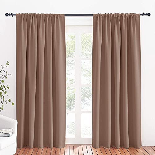 RYB HOME Large Curtains for Living Room 84 inches Length, Blackout Privacy Room Divider Curtains for Doorway Closet Basement Patio Door Bay Window, W 70 x L 84, Mocha, 2 Panels