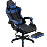 Mi Ko Mi Ka Silla Gaming para Escritorio, Oficina y Juegos Online Giratoria. Silla Cómoda de Altura Ajustable para Gaming ergonómica, de Piel sintética (Azul/Negro con Reposapies)