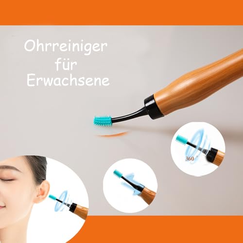Ohrreiniger für Erwachsene, Ohrenreiniger Mensch, Ohrenschmalz Entferner, 360°spirale Silikon Ohrreiniger für Erwachsene und Kinder, Mit 16 Waschbaren Ersatzköpfen(Zwei Arten Von Ersatzköpfen)