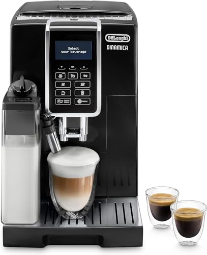 De'Longhi Dinamica ECAM 350.55.B Kaffeevollautomat mit Milchsystem, Cappuccino, Espresso und Kaffee auf Knopfdruck, Digitaldisplay mit Klartext, 2-Tassen-Funktion, Schwarz mit DLSC 500 Entkalker – Bild 3