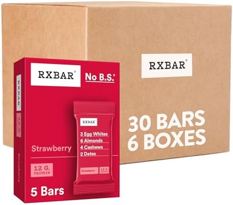 RXBAR Protein Bars, 12g Protein, Gluten Free Snacks, Strawberry (6 Boxes, 30 Bars)