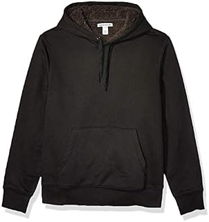 Amazon Essentials Men's Sherpa Lined Pullover Hoodie Sweatshirt, Black, Large