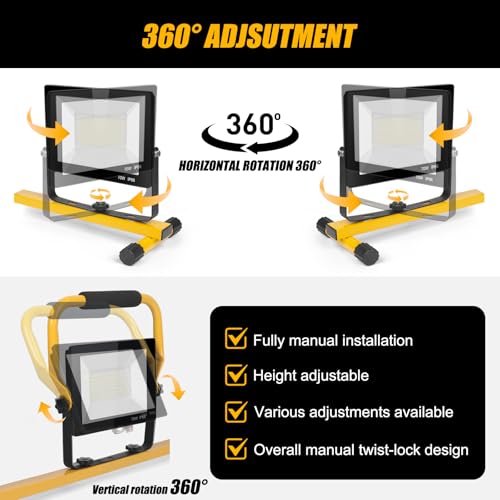 21000Lumen LED Work Lights with Stand - 3 Head Portable Work Light on Stand - IP66 Waterproof Tripod Worklights for Outdoor Indoor Job Site Workshop Garage Construction Site Lighting - Image 6