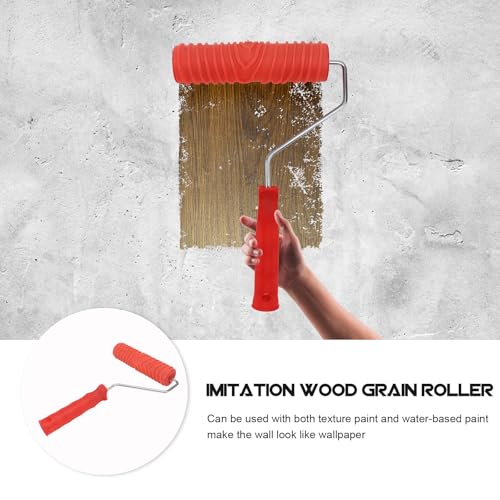 Ciieeo 7-inch Wood Graining Tool Red Wood Grain Paint Roller DIY Rubber Graining Tool with Handle for Art Paint Decoration - Thumbnail 3