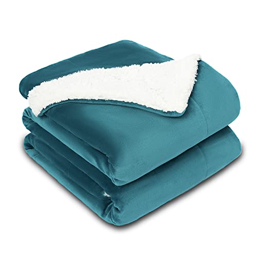 VOTOWN HOME Sherpa Fleece Throw Blanket, Comfy Blanket for Bed and Couch Double/Twin Size, Soft Fluffy Warm Winter Blanket for Sofa, 150x200 cm Teal Blue
