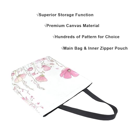 Extra Large Shoulder Tote Bag for Beach Travel Weekender Gym Watercolor Wildflowers Pink Flowers Plants Reusable Grocery Canvas Shopping Bag4