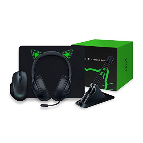 Razer Kitty Gaming Bundle mit Basilisk Essential, Kraken X Lite, Goliathus Mobile Stealth, Mouse Bungee V2 und Kitty Ears, Grün
