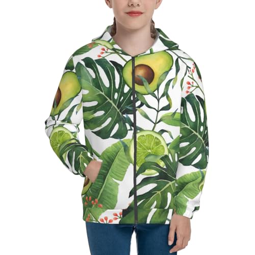 Watercolor Green Tropical Kid Hoodies Boys Zip Up Sweatshirts Girls Pullover with Pocket3