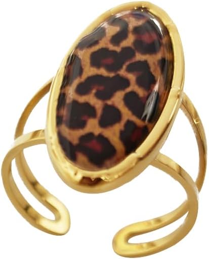 OIDIMS Anel feminino com estampa de leopardo boêmio, vintage, geometria, oval, ajustável, exclusivo, ajuste confortável, estilo punk, anos 80/90, bijuterias de fantasia,…
