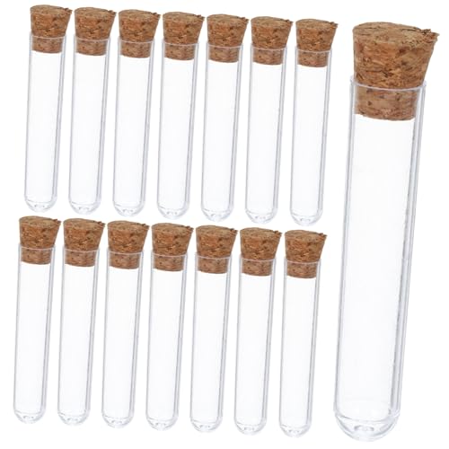 VILLFUL 20pcs Plastic Test Tubes Clear Test Tubes with Cork Stoppers for Scientific Lab Experiments Party Favors Salt Candy Storage Plant