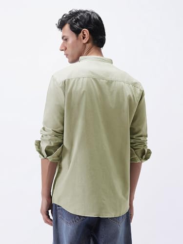 Image of Urbano Fashion Men's Cotton Full Sleeve Regular Fit Casual Solid Shirt with Band Collar
