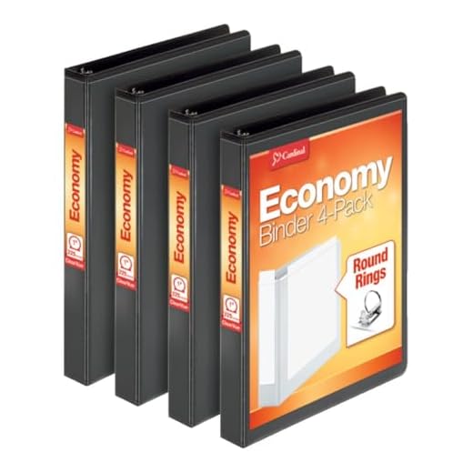 Cardinal Economy 3 Ring Binder, 1 Inch, Presentation View, Black, Holds 225 Sheets, Nonstick, PVC Free, 4 Pack of Binders (79512)