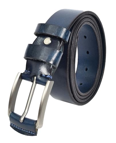 Mens Real Leather Handmade Casual Style Every Day Adjustable Daily Wear Belt Taraz, Navy, Length 97 cm, 34