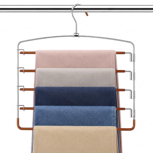 Pants Hangers Space Saving 3 Pack 5 Layer Swing Arm Hanger Brown