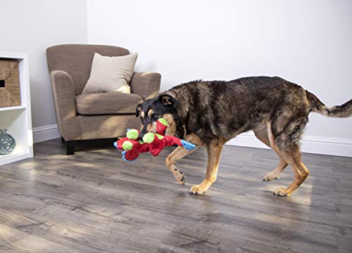 Image of goDog Dinos Frills Squeaky Plush Dog Toy with Chew Guard Technology, Durable Fabric & Squeaker for Active Play, Red, Large