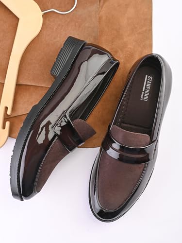 Image of STANPHORD Mens Loafers Men Brown Solid Formal Office wear semi Casual Slip on moccaisns Suede Penny Loafers Shoes