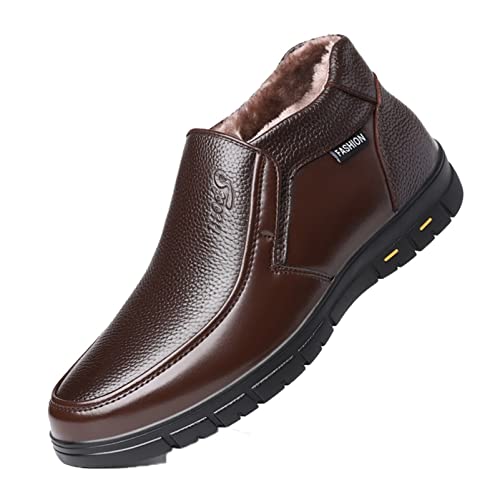 Botas Informales para Hombre Otoño Invierno Zapatos cálidos de Oficina de Felpa Botas Cortas sin Cordones Botas clásicas de Cuero para Hombres Cover