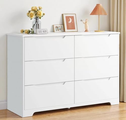 Owii Cómoda Cajonera para Recamara, 120 * 40 * 80cm，Cajonera de Madera 6 Cajones sin Tiradores, Ideal para Dormitorio, Sala y Pasillo (Blanco)