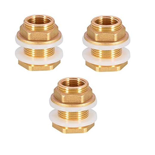 Chris.W Solid Brass Bulkhead Fitting, 3 Sets 3/8" Female 1/2" Male Solid Brass Water Tank Connector Theaded with Rubber Rings