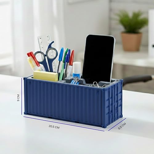 Image of Shipping Container Pen Stand, Container Style Desk Organizer Pen Stand for Office Table Shipping Company (Blue)