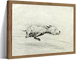 Framed Dog with Zoomies Canvas Wall Art, Vintage Dog Flight Poster Print, Sketch Running Little Pictures Decor, Black and White Silly Wall Decor for Living Room Bedroom – 8x10 inch