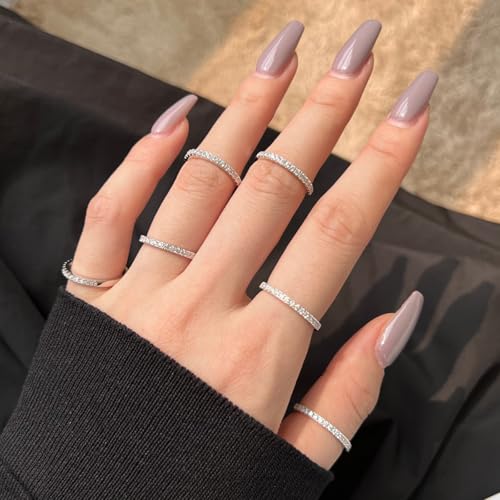 Eternity Band Ring for Women S925 Sterling Silver CZ Row Eternity Ring for Her Dainty Minimalist Cubic Zirconia Stackable Engagement Ring Wedding Promise Band Rings Birthday Jewelry Size 6-93