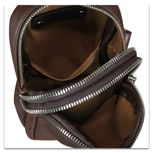 Image of Genuine Leather Sling Bag for Women Small Crossbody Purse Handmade Daypack Retro Shoulder Backpack Vintage Chest Pack (Coffee)