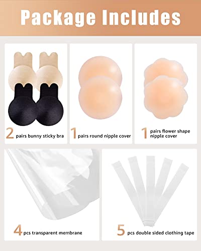 Adhesive Bra Sticky Bra 2 Pair, Push Up Sticky Boobs For Women, Invisible Silicone Bras For Backless Strapless Dress With Nipple Pasties(Black+Nude-M) #TOP4