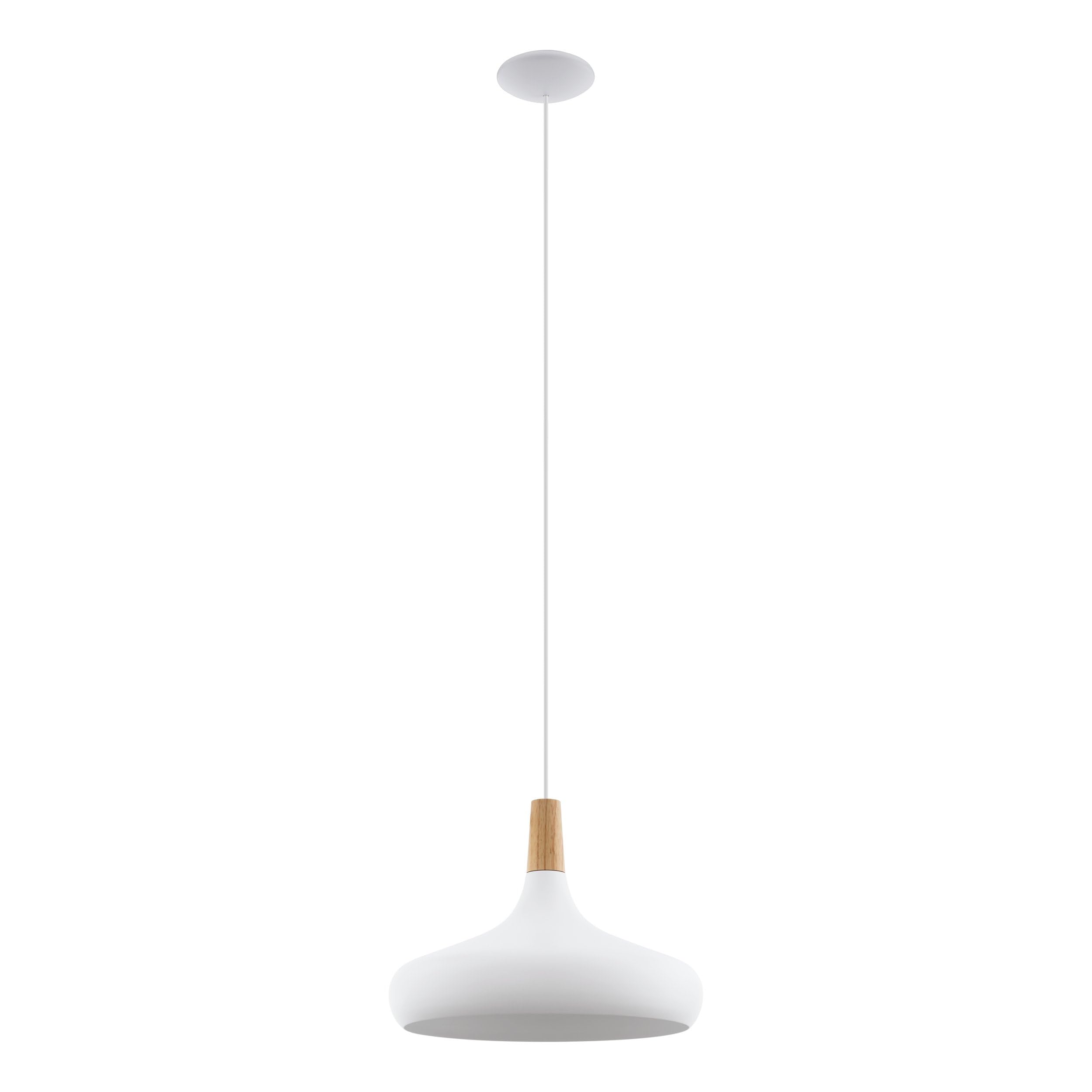 Eglo Pendant Lighting Sabinar, hamging lamp Made of White Metal and Natural Wood, Ceiling Light Fixture with E27 Socket, Ø 40 cm, FSC Certified