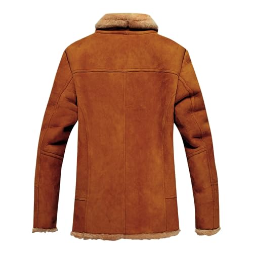 Jacket for Men Faux Suede Fur Jacket Sherpa Fleece Lined Pea Coat Lapel Long Sleeve Overcoat Winter Thicken Warm Coat2