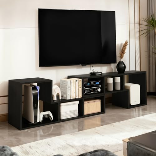 Image of ABOUT SPACE TV Stand - Wooden TV Entertainment Unit and Shelf Storage for Set Top Box,Home Theatre,Books for Living Room,2 L Shaped TV Unit for 32 to 72 inch TV,Adjustable TV Table - Black Mahogany
