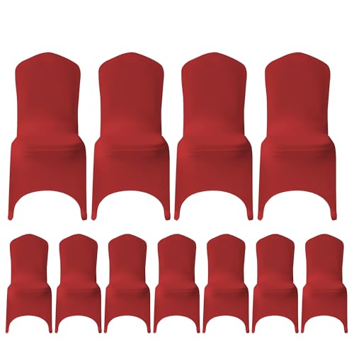 WedDecor Lot de 10 housses de chaise en élasthanne en tissu extensible, amovible et lavable - Pour mariage, banquet, cérémonie, hôtel, salle à manger, fête, rouge