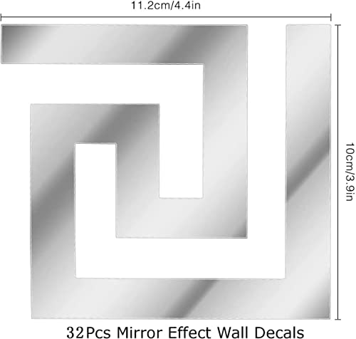 Lubise 32Pcs Siliver Diy Mirror Stickers Removable Adhensive Wall Stickers Decals For Home Art Room Bedroom Background Decoration (Geometric Greek Key Pattern) #TOP4