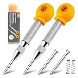 Mulwark 5'' Automatic Center Punch Set - Spring Loaded Center Punch for Metal, Wood, Plastic, Car Window Puncher Breaker Tool with Palm Cap, Replacement Tips and Springs Included, 2 Packs with Case