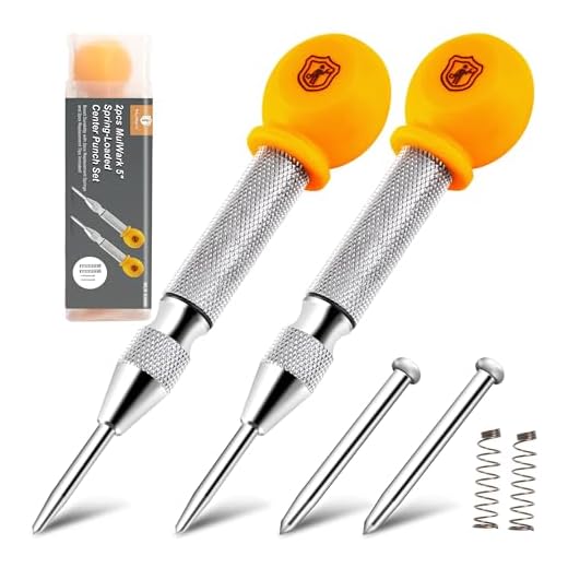 Mulwark 5'' Automatic Center Punch Set - Spring Loaded Center Punch for Metal, Wood, Plastic, Car Window Puncher Breaker Tool with Palm Cap, Replacement Tips and Springs Included, 2 Packs with Case