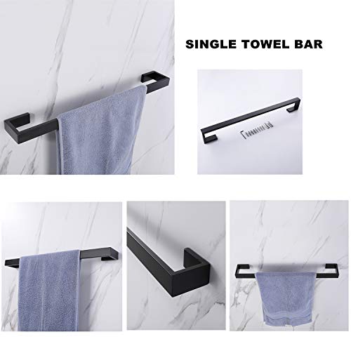 DOCNACHT Premium Stainless Steel 4 Pieces Bathroom Hardware Accessories Set Wall Mounted Towel Bar Towel Holder Robe Hook Toilet Paper Holder , Matte Black