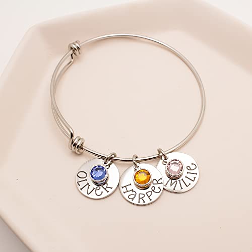 Personalized Birthstone Bracelet - Mother's Day Gift - Silver, Gold, Rose Gold Bracelet - With Kid's Names - Gift For Her - Handmade Name Jewelry - For Mom Or Grandma With Stones #TOP2