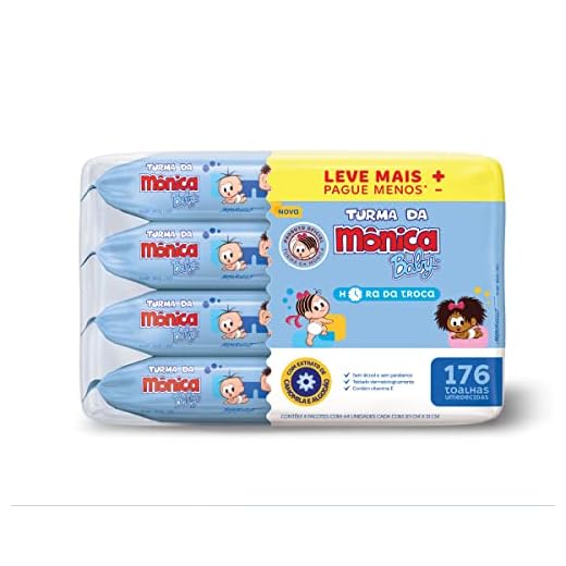 Turma da Mônica Baby Toalhas Umedecidas Hora Da Troca 176 Unidades Leve Mais Pague Menos Azul