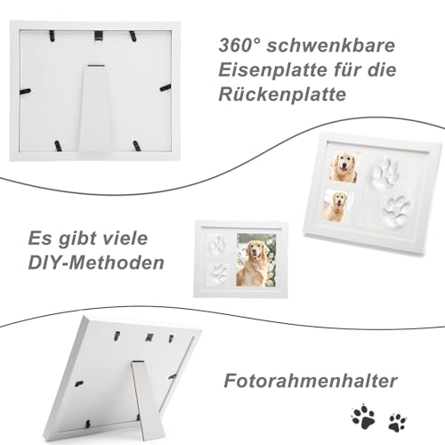Fotenabdruck Set Hund, Bilderrahmen und Pfotenabdruck Set Weiß, 3D Gipsabdruck Andenkenbox, Pfotenabdruck Set Hund Geschenke für Katzen oder Hundebesitzer, Geschenke für Heimdekoration Unvergesslich