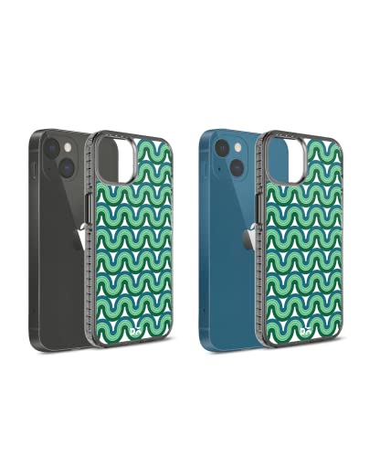 Image of DailyObjects Case for iPhone 14 Compatible with Mag-Safe Wireless Charging, Stride 2.0 Wavey Green Slim Shockproof Back Cover with Inner Magnetic Ring