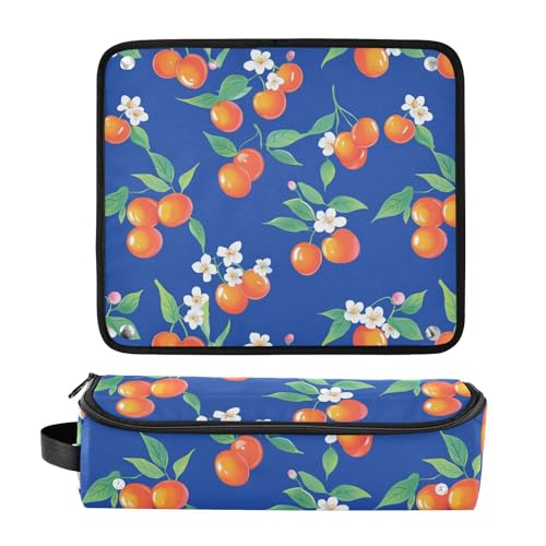 Bolsa de viaje para herramientas de cabello linqin Cute Cherry Fruit azul real con tapete de hierro y gran capacidad, organizador para planchas y accesorios de cuidado del cabello miniatura 3