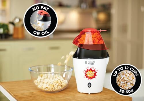 Russell Hobbs aparat za kokice na vrući zrak, bez masti i ulja Fiesta (uklj. žličicu za mjerenje kukuruza, 1290 W) Aparat za kokice 24630-56
