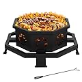 Hykolity 35 Inch 2 in 1 Fire Pit with Grill, Large Wood Burning Fire Pit with Cooking Grate, Octagonal Outdoor Firepit with Fire Poker for Backyard Bonfire Patio Outside Picnic BBQ