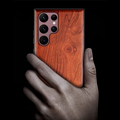 Carveit Wood Case For Galaxy S22 Ultra Case 2022 [Hard Real Wood & Soft Black Tpu] Shockproof Hybrid Protective Cover Unique & Classy Wooden Case Compatible With Samsung Galaxy S22 Ultra (Rosewood) #TOP1