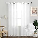 RNDRSSE Sheer Curtains Thick White Faux Linen Textured Light Filtering Semi Transparent Voile Drapes...