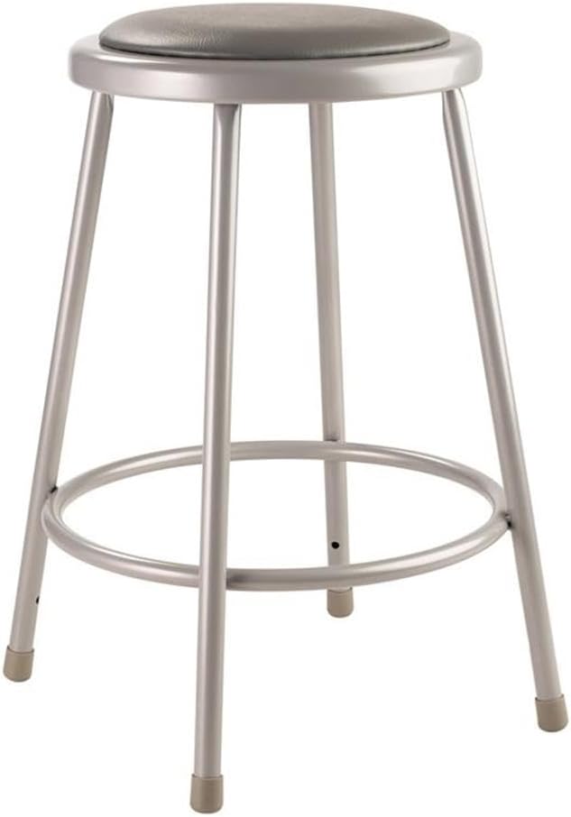 Pemberly Row 24" Vinyl Padded Steel Metal Heavy Duty Stool, Gray Finish, MDF Core Seat, 300 lbs Weight Capacity, Industrial Style Bar Stool for Labs, Classrooms, or Home Use