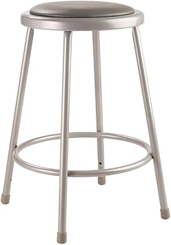Pemberly Row 24" Vinyl Padded Steel Metal Heavy Duty Stool, Gray Finish, MDF Core Seat, 300 lbs Weight Capacity, Industrial Style Bar Stool for Labs, Classrooms, or Home Use